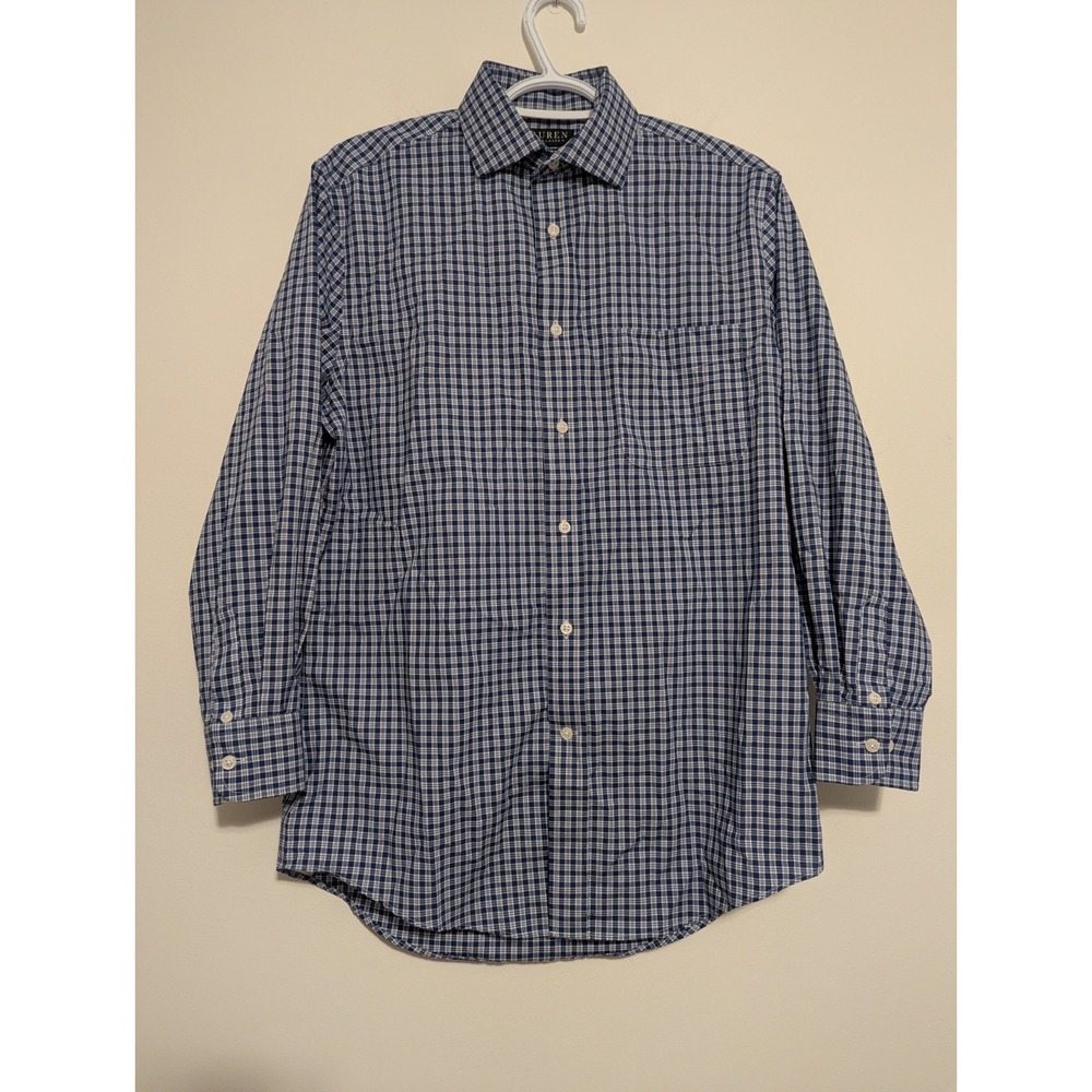LRL Ralph Lauren Dress Shirt Women's Medium 15 Blue Checkered Button Up‎ Stretch